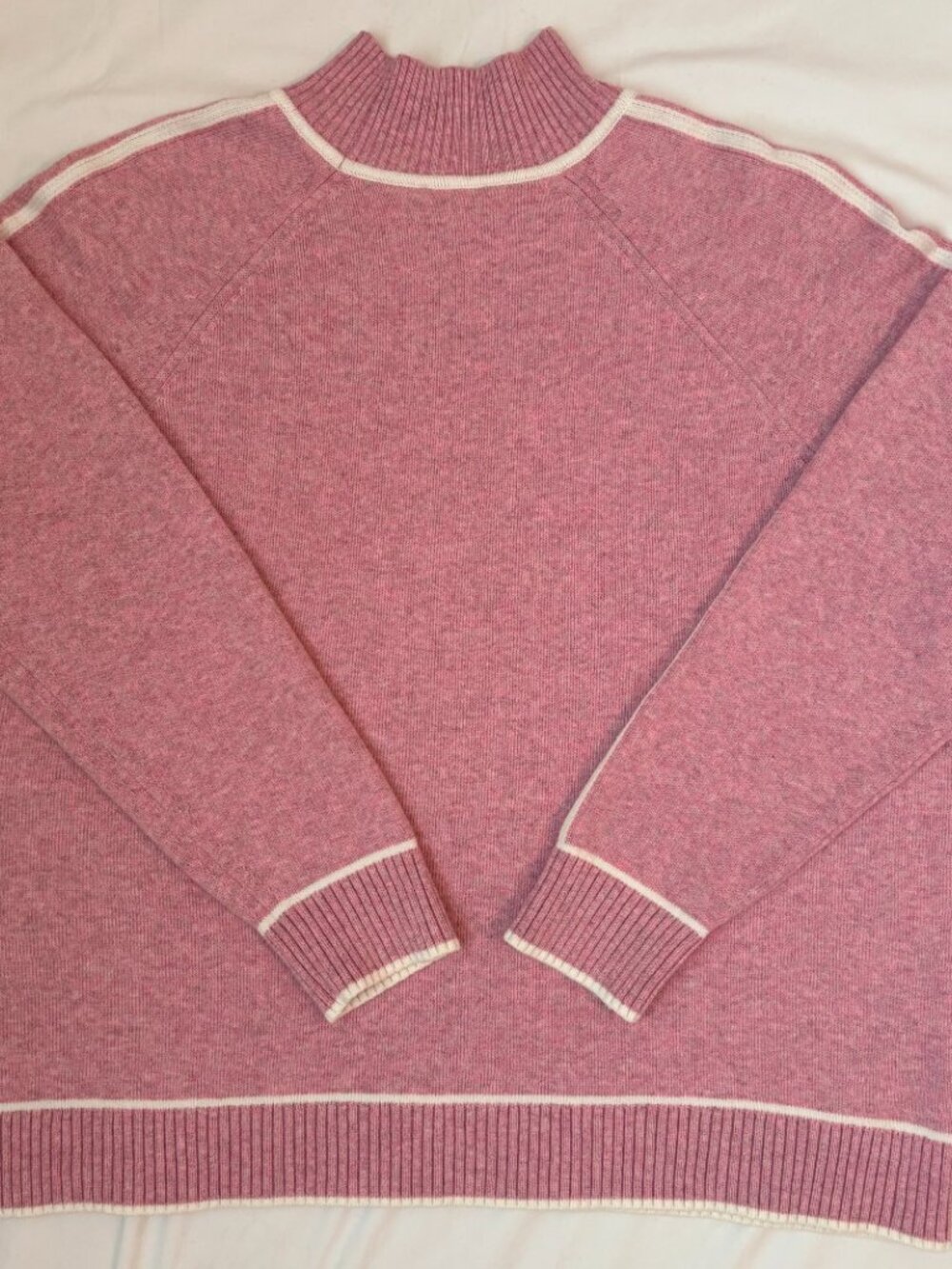J. Jill Contrasting Details Mock Neck Sweater Marled Blush Pink Cream Trim XL - Picture 3 of 10